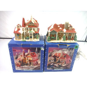Lot Of Two Vintage Village Lighted Houses Cobblers Cottage Welsh House